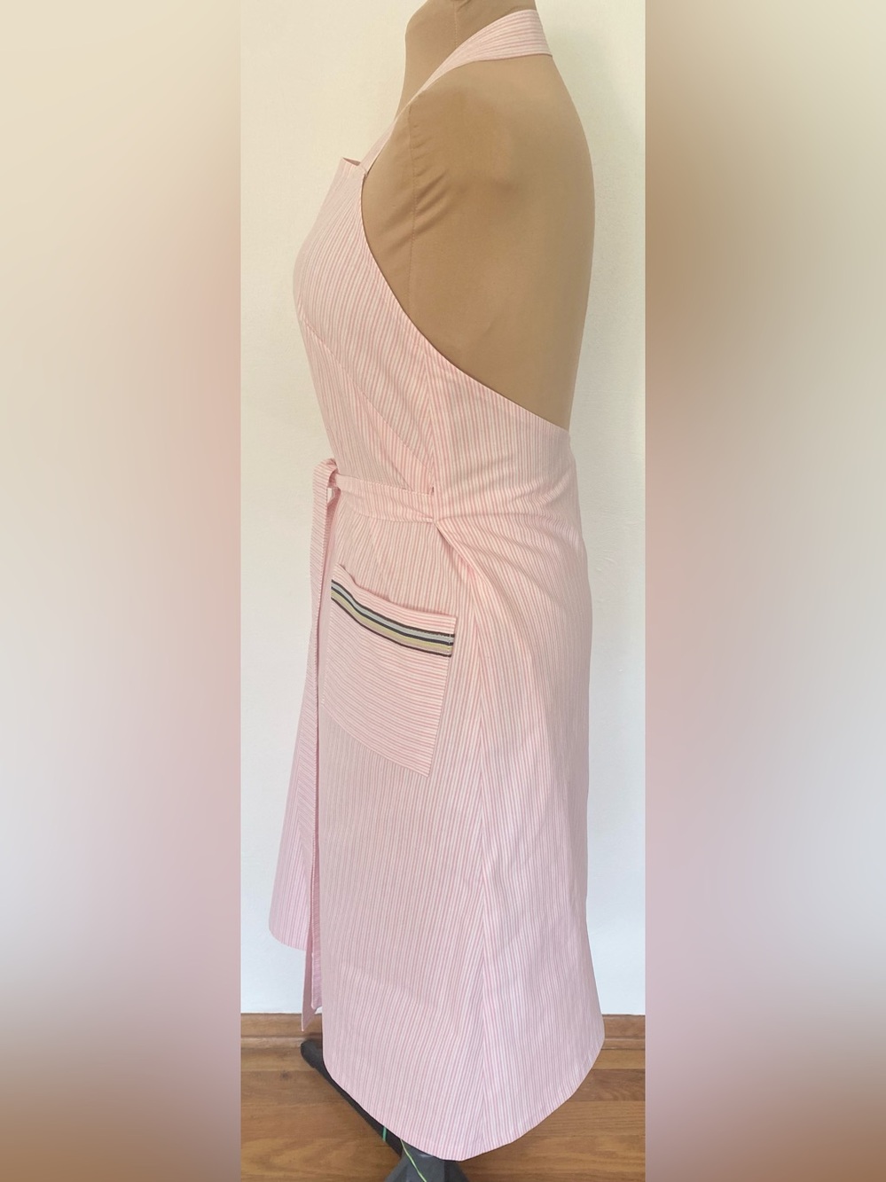 Vintage 70s-Inspired Boho Apron Dress Set *X-Large* Pink Stripe Halter Wrap - Picture 5 of 9